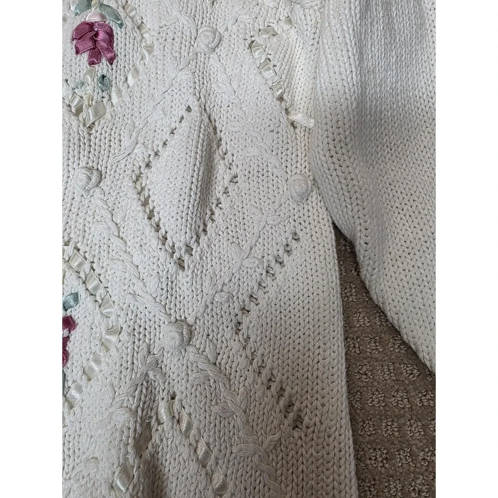 Casual Corner Sweater Medium Oversized Floral Ribbon Cottage Core Fairy‎ Vintage